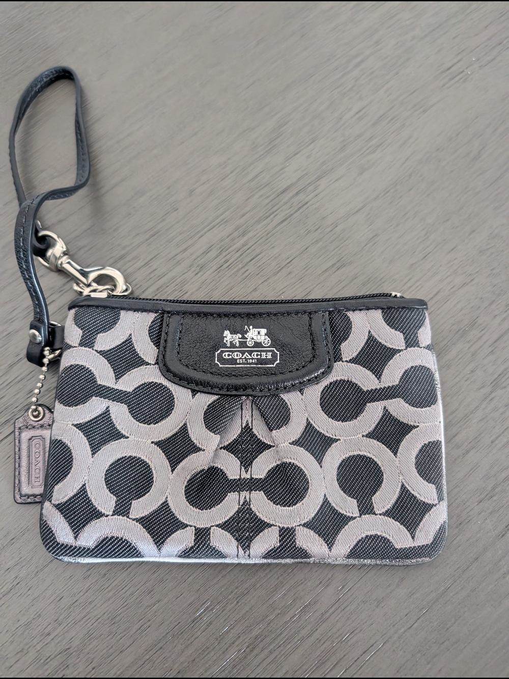 Coach Op Art Madison Signature Wristlet in Black and Gray